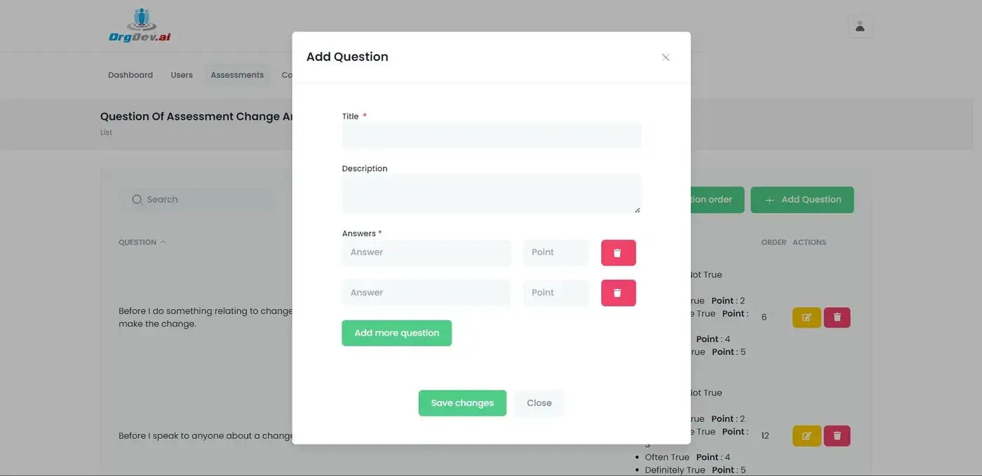 OrgDev.ai: Adding a question to an assessment