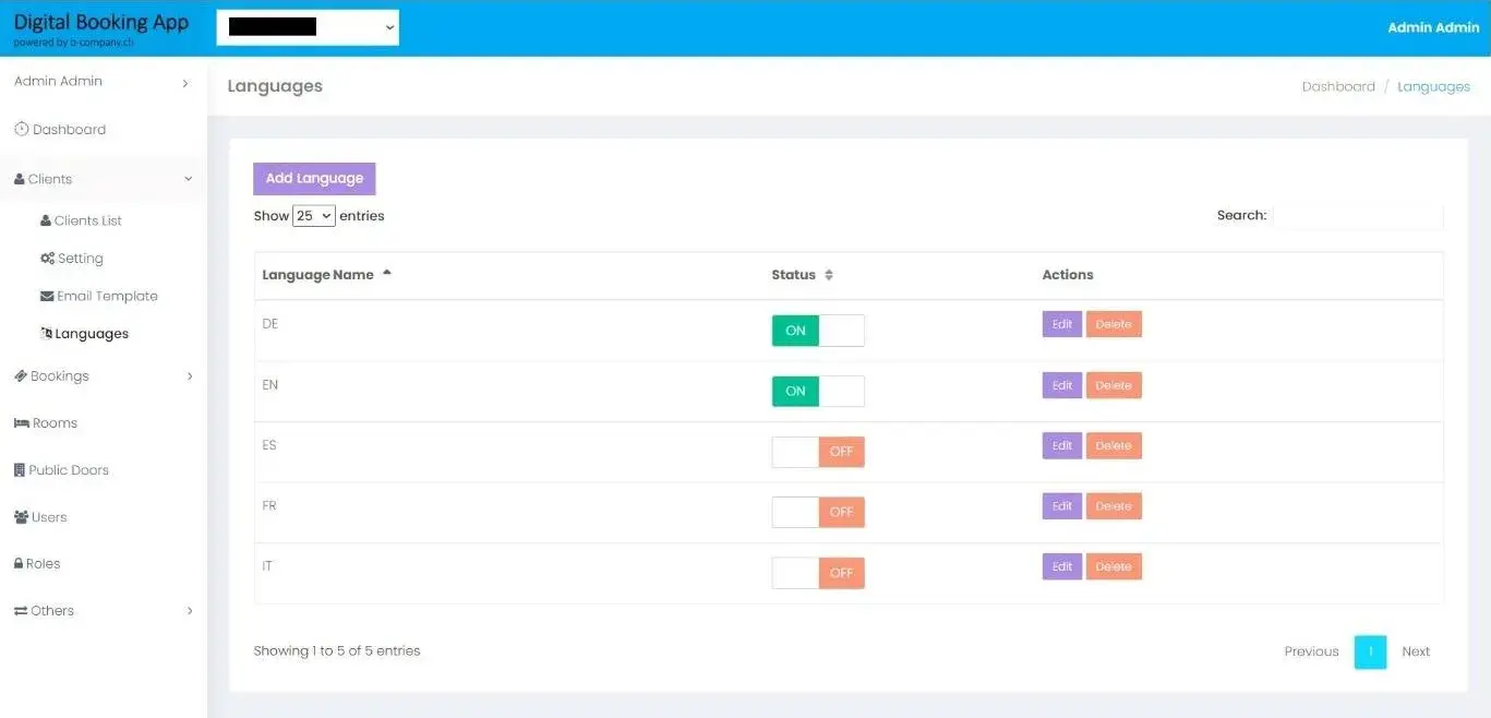 Digital Booking App: Language settings