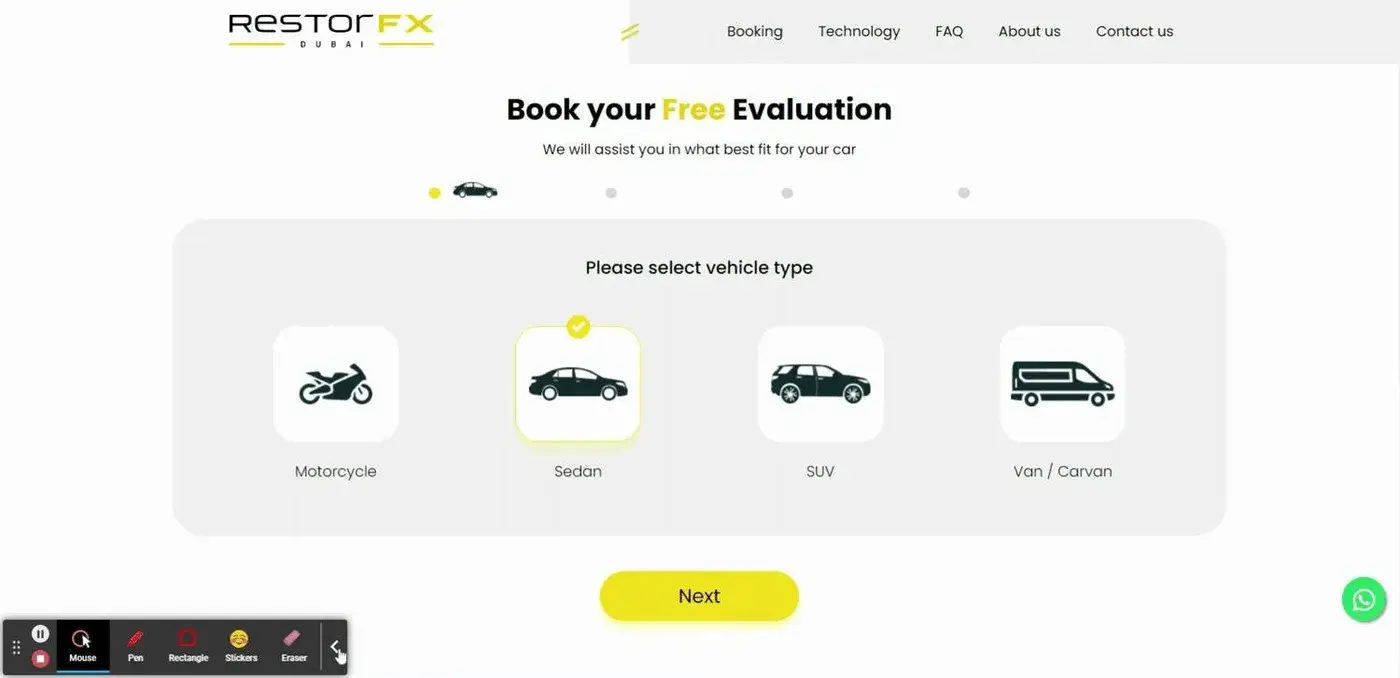 RestorFX Dubai: Booking: choosing the vehicle type
