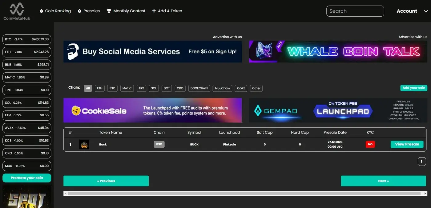 Coin Meta Hub: Presale list